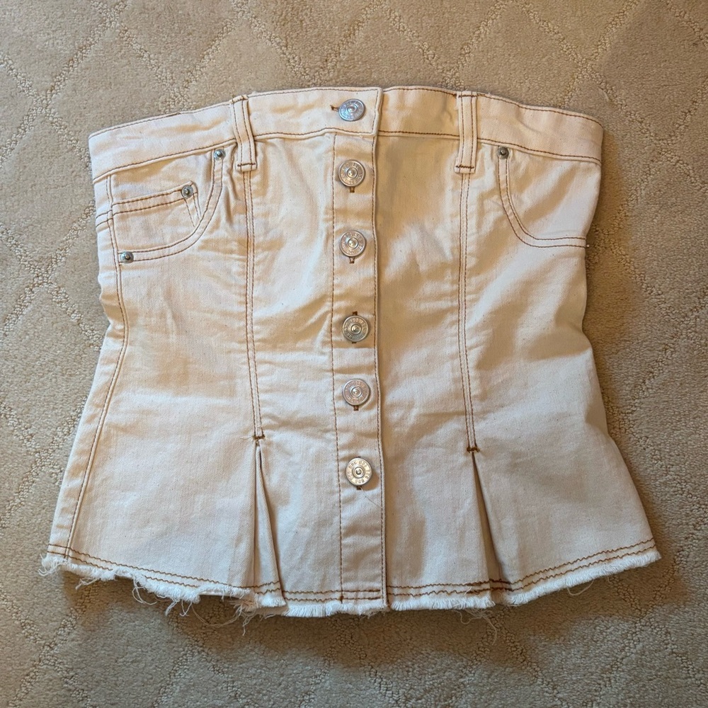 NWOT BDG Cream Denim Jean Lace-Up Button Down Corset Top S